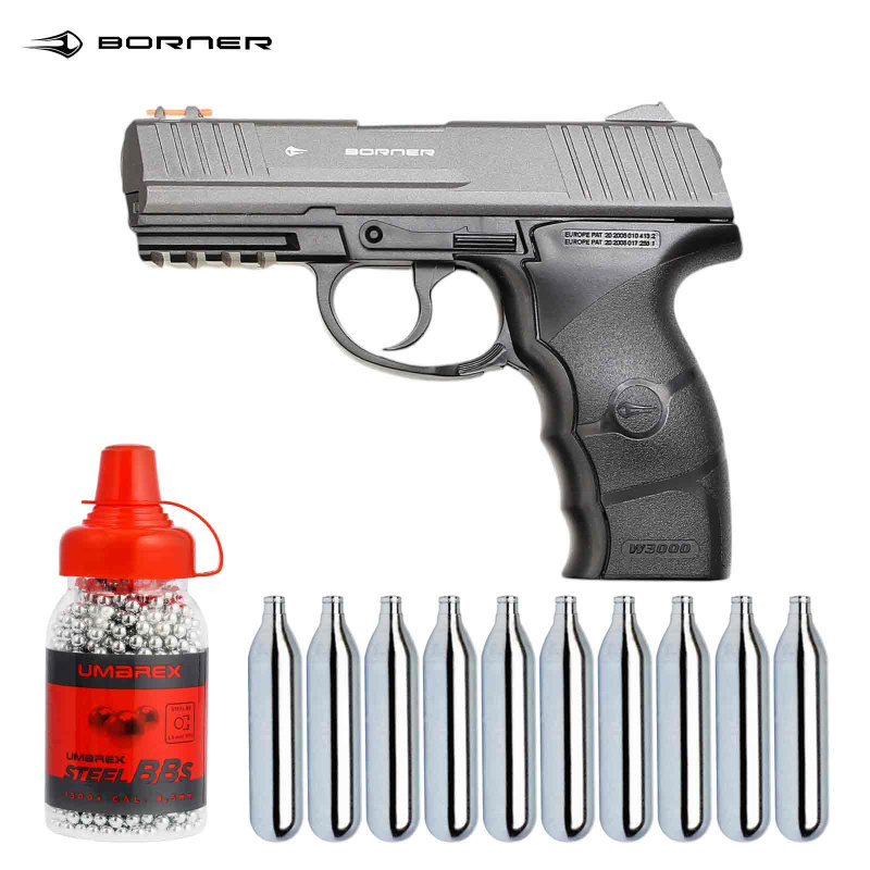 SET Borner W3000 Co2 Pistole Polymer 4,5 mm BB (P18)