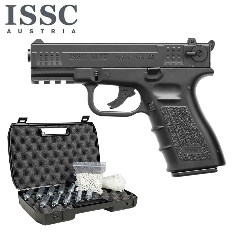 Komplettset ISSC M22 Softair-Co2-Pistole Kaliber 6 mm BB (P18)