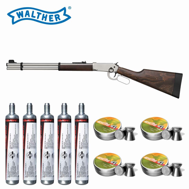 SET Walther Lever Action Steel Finish 4,5 mm Diabolo CO2-Gewehr 88 Gramm Version (P18)