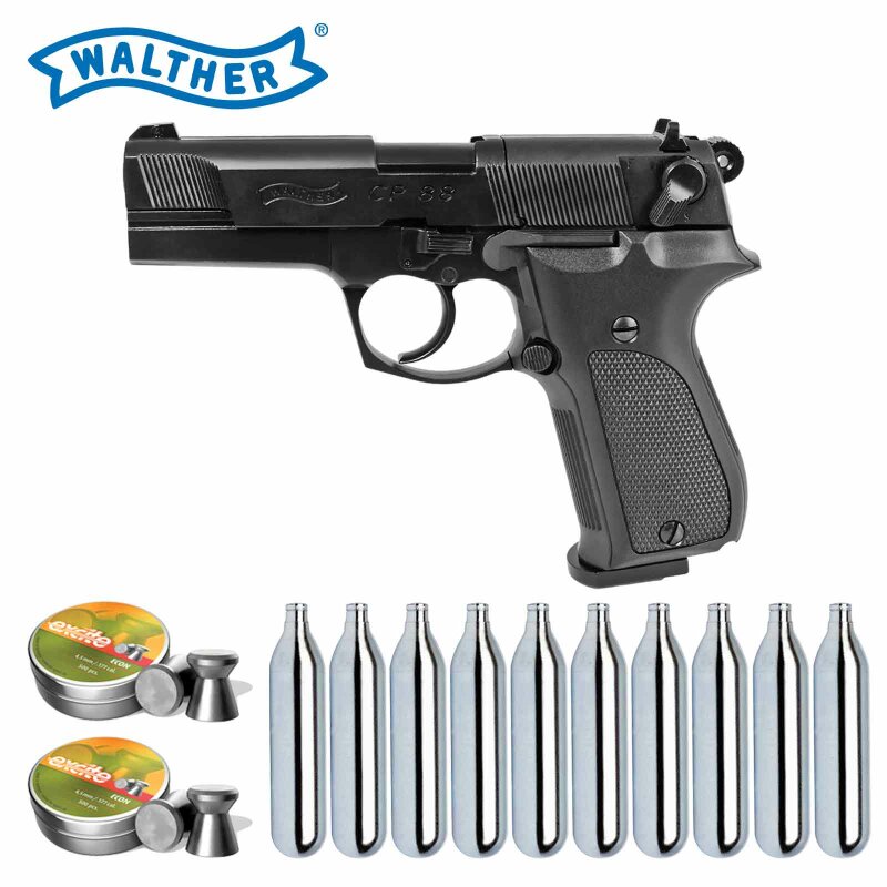 Luftpistolenset Walther CP88 4 Zoll 4,5 mm Diabolo brüniert (P18) CO2-Pistole