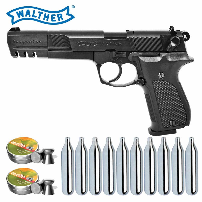 Luftpistolenset Walther CP88 Competition 6 Zoll 4,5 mm brüniert (P18) Co2-Pistole
