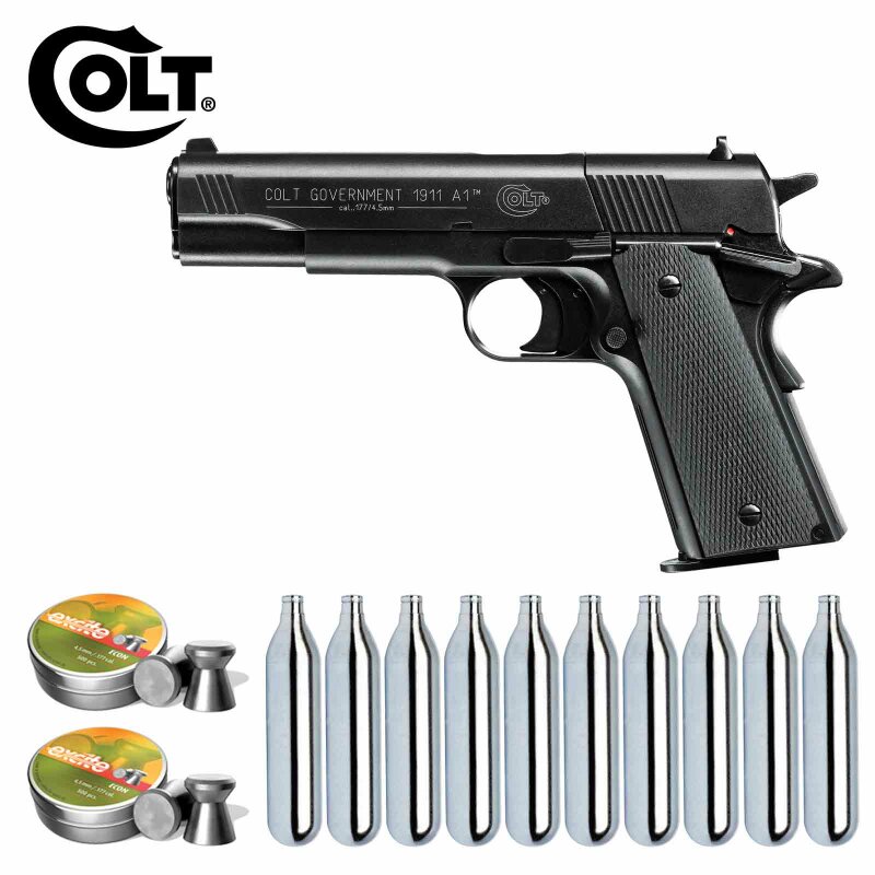 Luftpistolenset Colt Government 1911 A1 brüniert 4,5 mm Diabolo Co2-Pistole (P18)