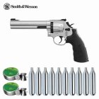 Co2 Revolver Set: Smith & Wesson 586 - 6 Zoll Nickel 4,5 mm Diabolo (P18)