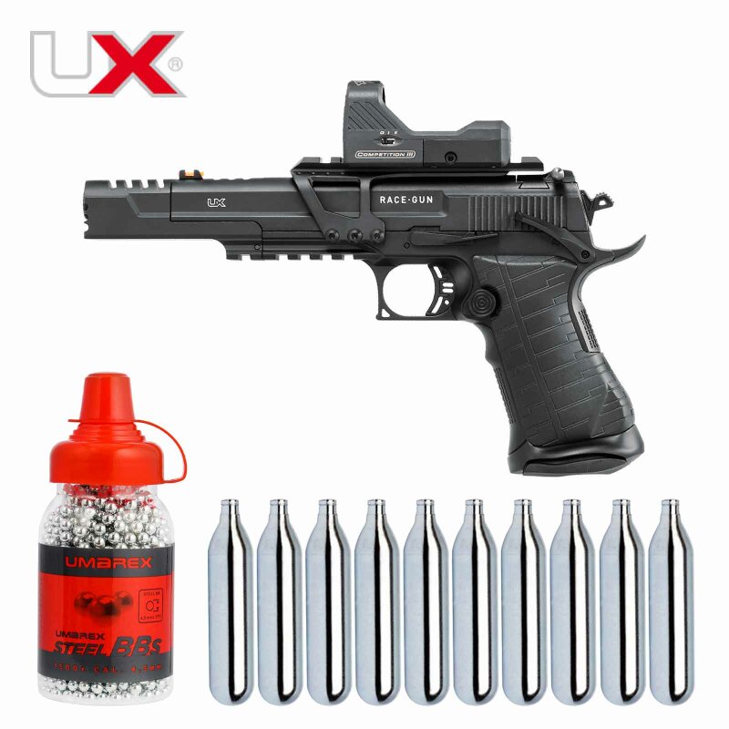 Luftpistolenset Umarex Racegun SET mit LPV 4,5 mm Stahl BB Blowback Co2-Pistole (P18)