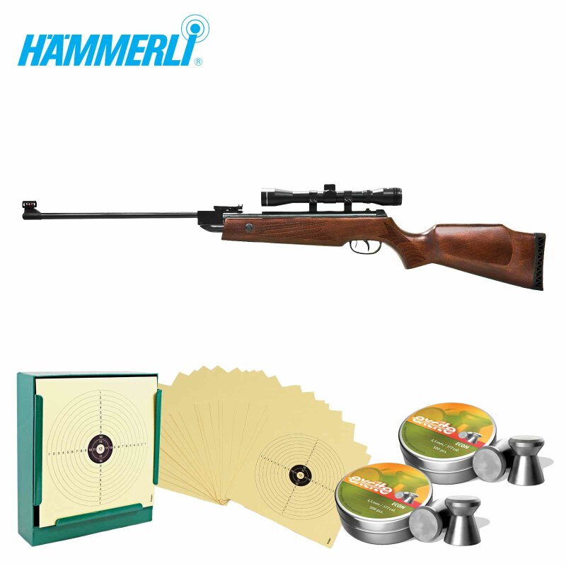 SET Luftgewehrcombo Hämmerli Hunter Force 750 (P18) + 1000 Diabolos + 100 Scheiben + Kugelfang