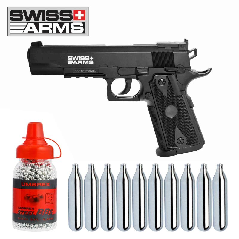 Luftpistolenset Swiss Arms P1911 Match Co2 Pistole 4,5 mm BB (P18)