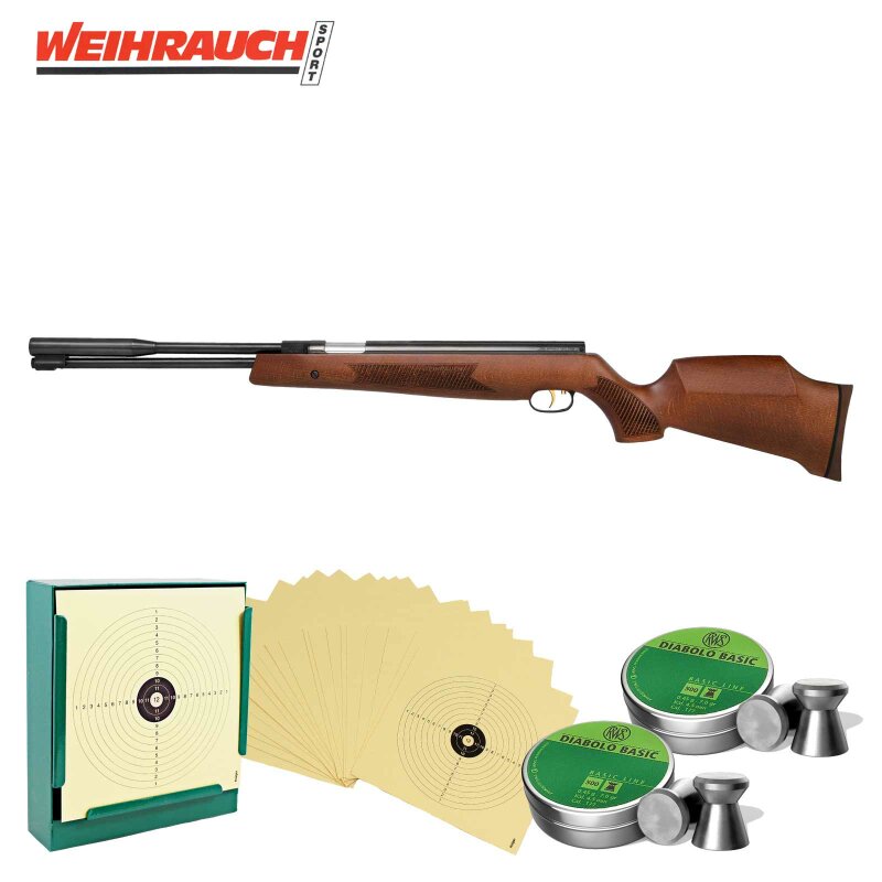 SET Luftgewehr Weihrauch HW 97K 4,5 mm (P18) + 1000 Diabolos + 100 Scheiben + Kugelfang