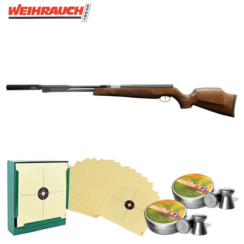 SET Luftgewehr Weihrauch HW 97K 4,5 mm mit Schalldämpfer (P18) + 1000 Diabolos + 100 Scheiben + Kugelfang