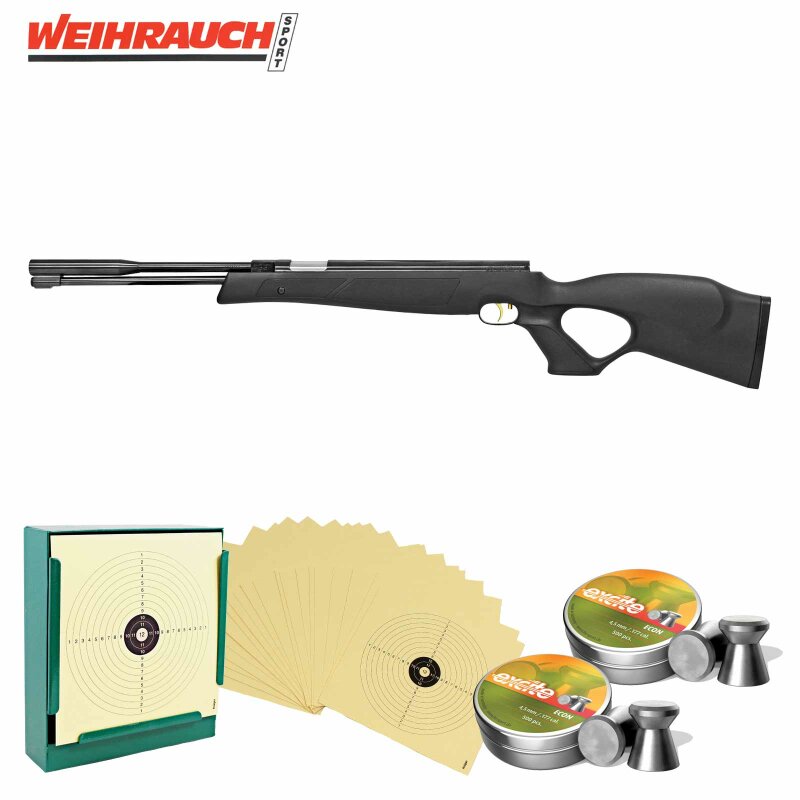 SET Luftgewehr Weihrauch HW 97K Black Line - 4,5 mm Diabolo (P18) + 1000 Diabolos + 100 Scheiben + Kugelfang