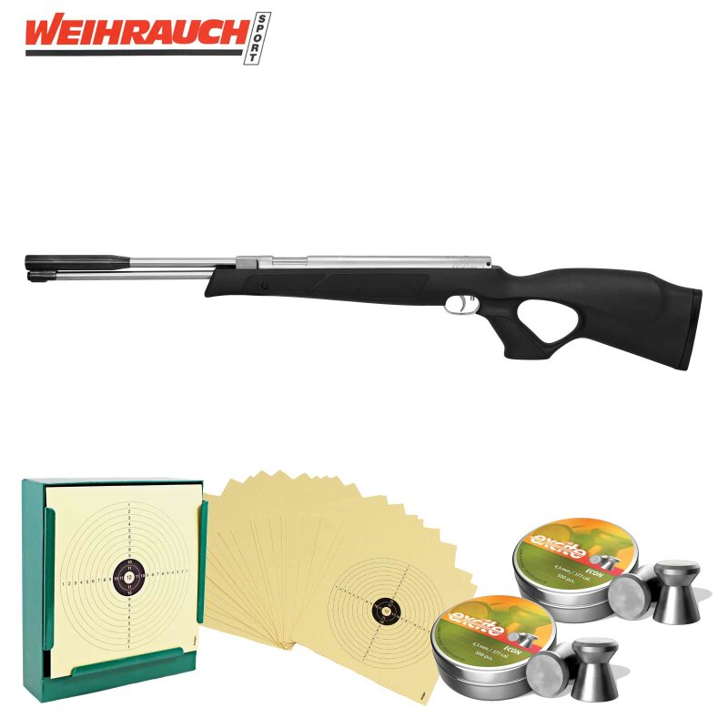 SET Luftgewehr Weihrauch HW 97K Black Line STL - 4,5 mm Diabolo (P18) + 1000 Diabolos + 100 Scheiben + Kugelfang