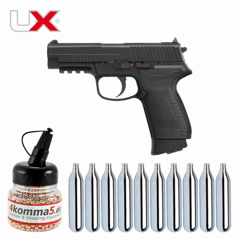 Luftpistolenset Umarex HPP 4,5 mm Stahl BB Blowback Co2-Pistole (P18) + 10 Co2-Kapseln + 1500 Stahl-BBs 4komma5